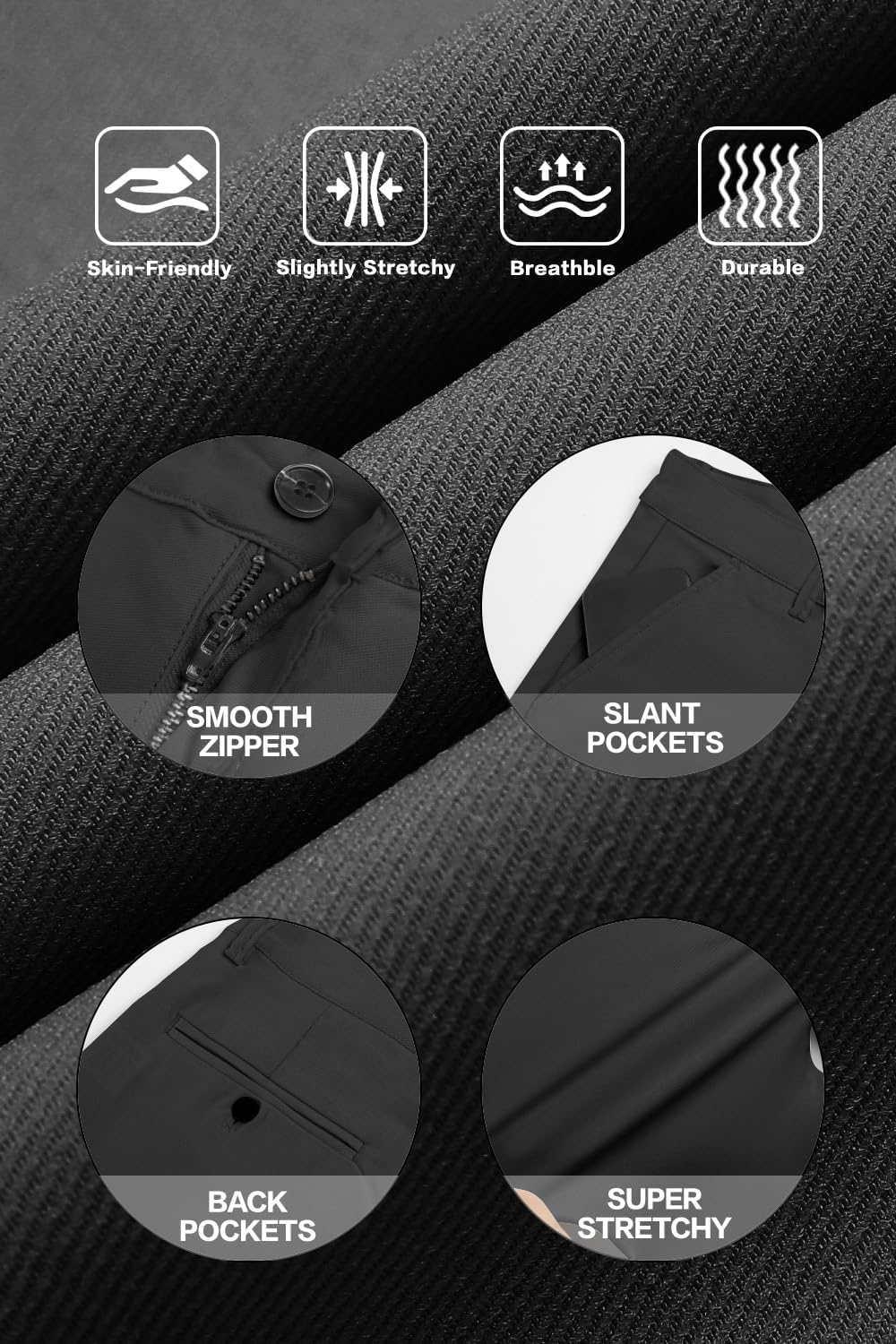 GINGTTO Herren Chino Hose Skinny Chinohose Casual mit Stretch Designer Hose Stoffhose, 30W / 30L Sch