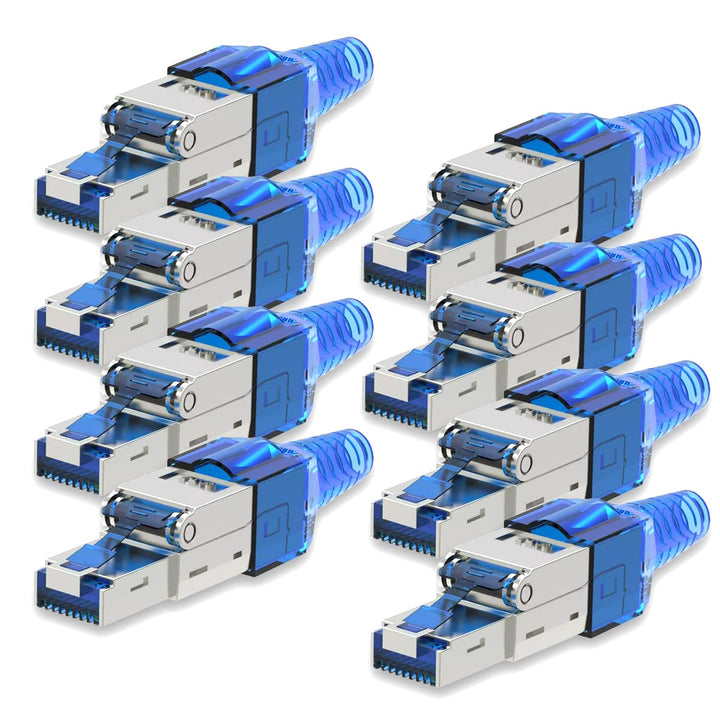 8 Stück Netzwerkstecker Cat 7 werkzeuglos CAT7 CAT7A RJ45 LAN UTP Kabel Stecker Blau ohne Werkzeug w