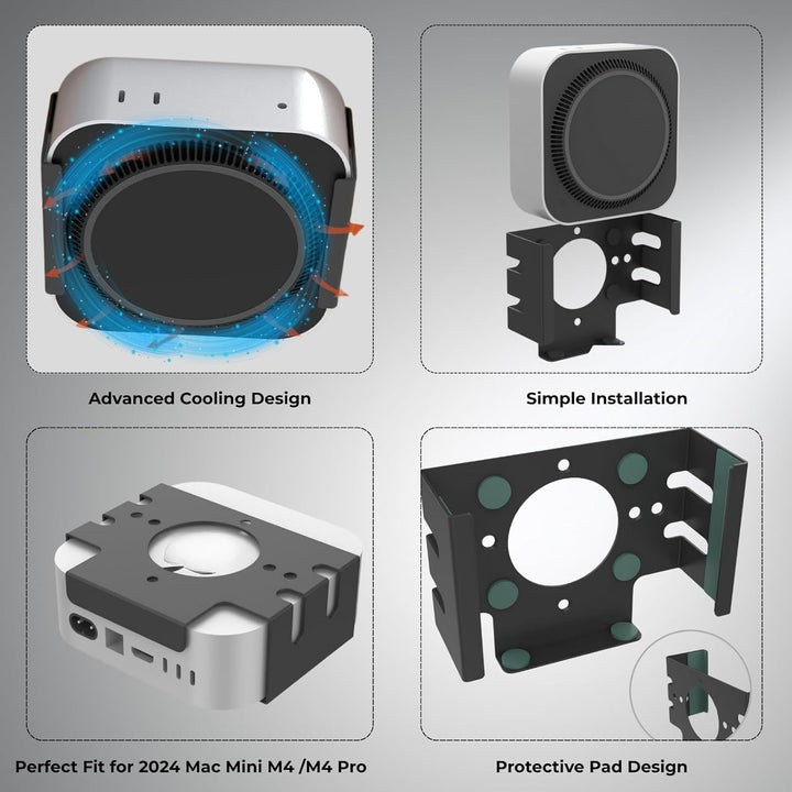Untertischhalterung für Mac mini M4/M4 Pro 2024, Aluminium Wandhalterung mit VESA-Kompatibilität, Me