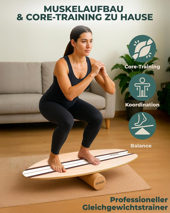 STAASH® Balance Board aus Holz – Full Kit – Für Gleichgewicht, Fitness & Surf-Feeling – Spass & Trai