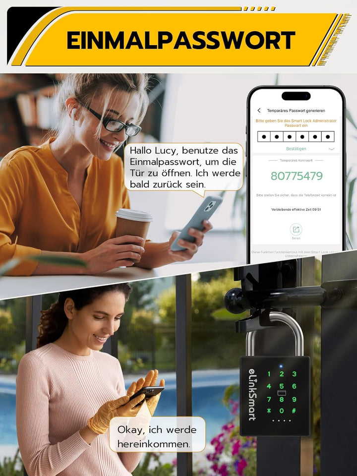 Anweller Biometrisches Schloss,Bluetooth schlösser mit code und RFID,Wetterfester Vorhängeschloss mi