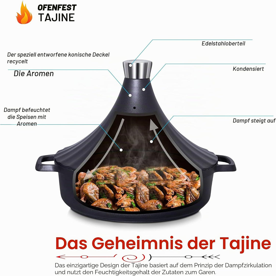 Tajine Topf Induktion 28cm / 4,2L – Marokkanischer Tagine Guss-Aluminium – Ofenfest &amp; für alle Herda