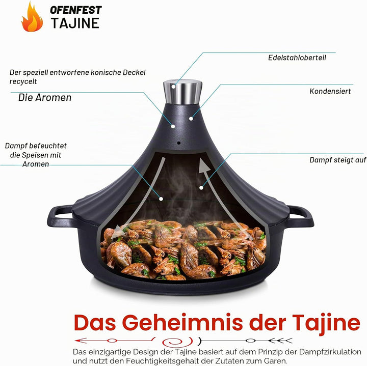 Tajine Topf Induktion 28cm / 4,2L – Marokkanischer Tagine Guss-Aluminium – Ofenfest &amp; für alle Herda
