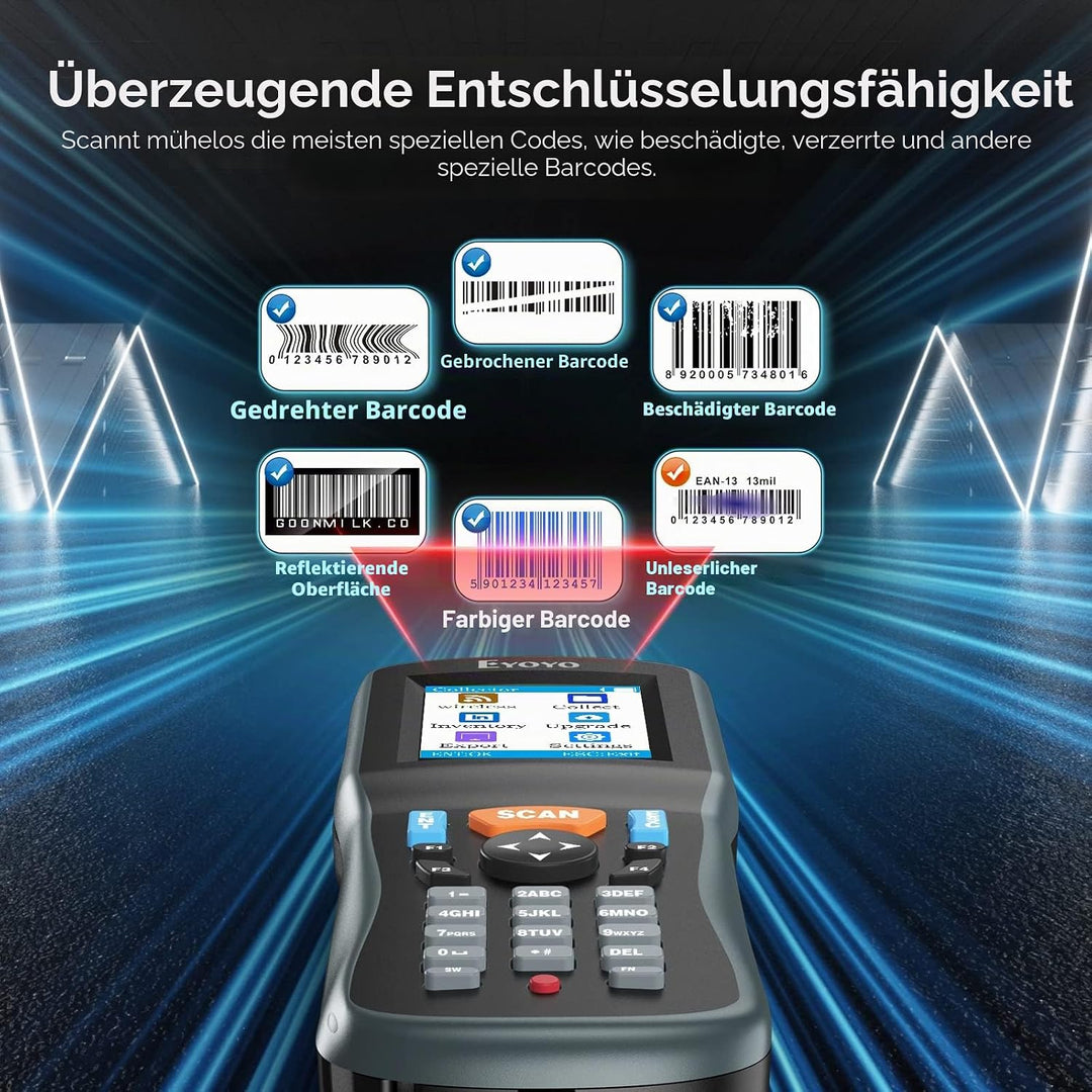 Eyoyo 2D Inventar Scanner Datensammler, tragbarer QR 1D Wireless Barcode Scanner, Handheld Data Term