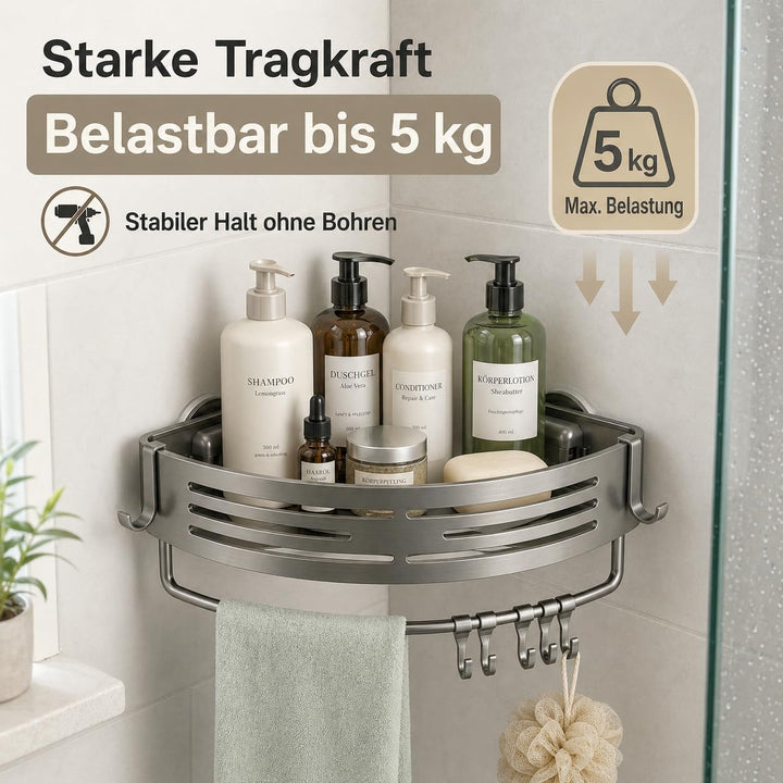 Duschregal Ecke Ohne Bohren, 2er Set Duschablage mit Saugnapf, Aluminium Rostfrei, Eckregal Dusche m