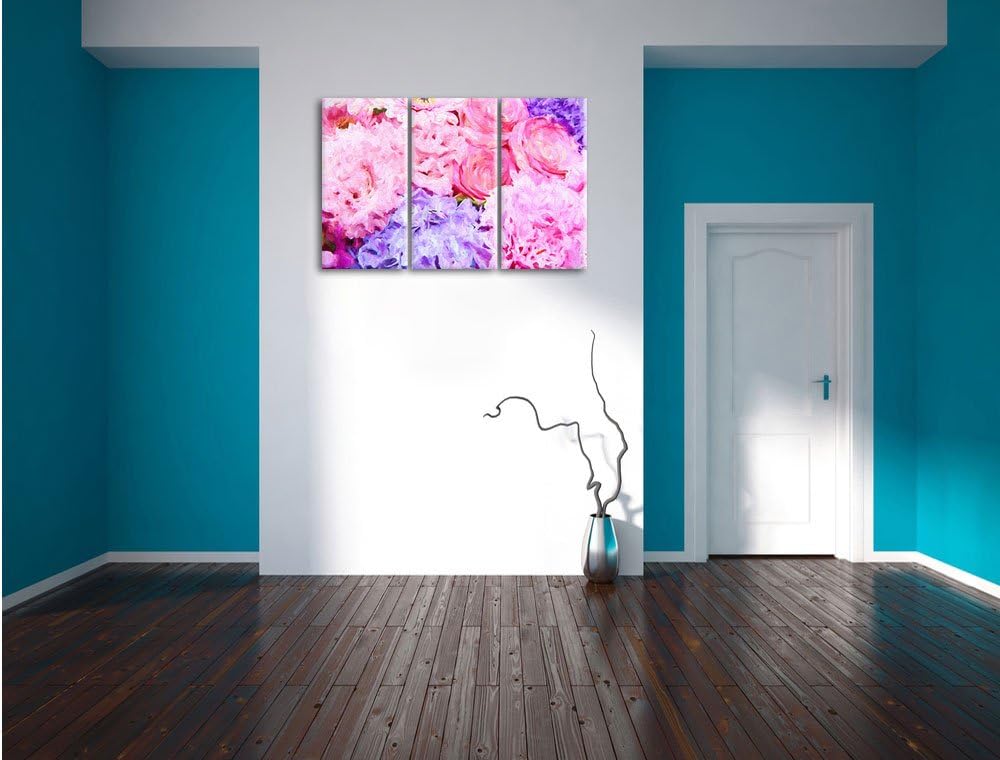 Pixxprint prachtvoller Blumenstrauss Kunst / 3-Teilig/Gesamtmass 120cm Leinwandbild bespannt auf Hol