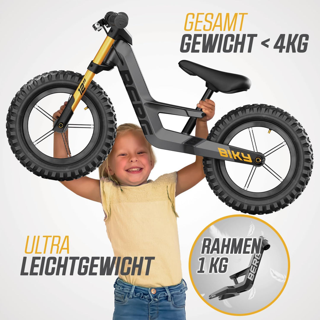 BERG Biky Cross Laufrad | ab 2 Jahren | 12 Zoll | Kinder Laufrad mit Handbremse | Luftreifen | Höhen