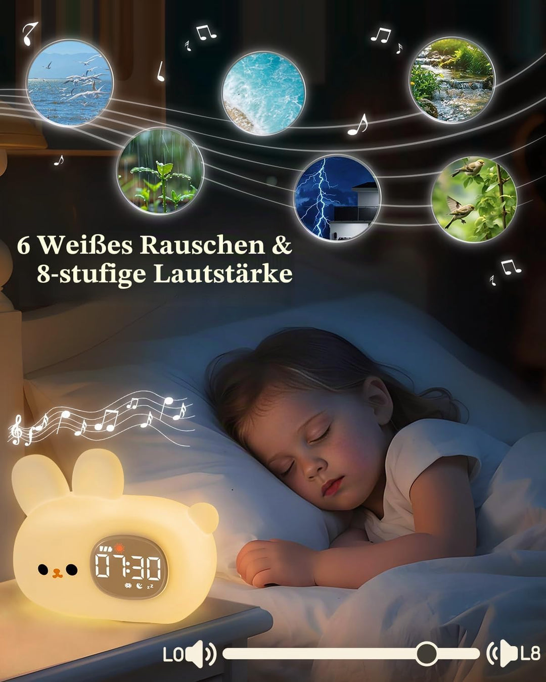 Yiliaw Hasen Kinderwecker mit Nachtlicht – Schlaftrainer & Aufwachuhr, wiederaufladbare Silikonlampe