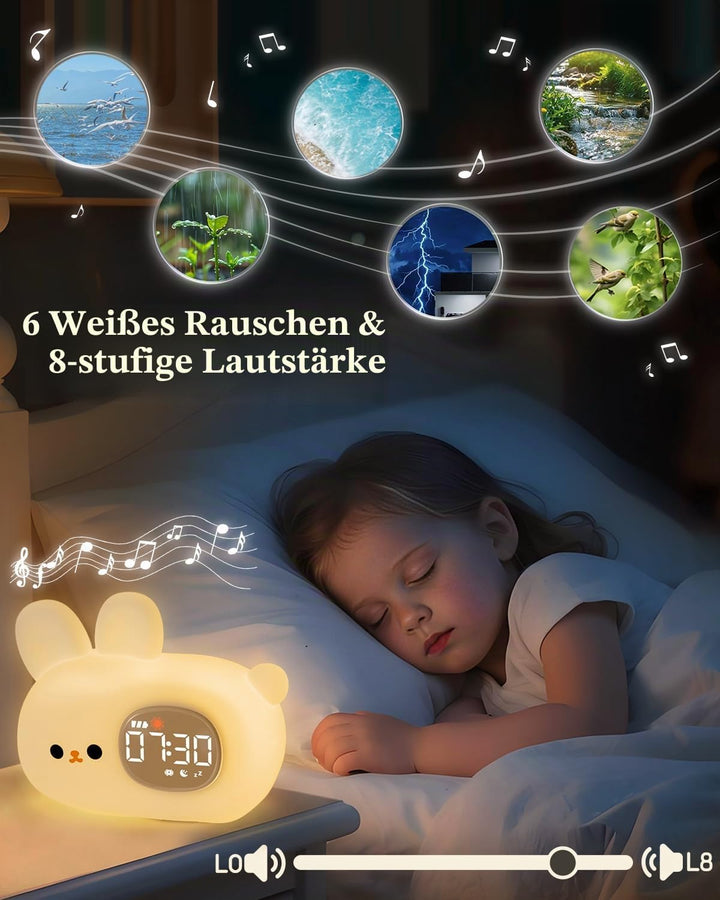 Yiliaw Hasen Kinderwecker mit Nachtlicht – Schlaftrainer & Aufwachuhr, wiederaufladbare Silikonlampe