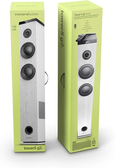 Energy Sistem Tower 5 g2 Ivory Lautsprecherturm 65 W und True Wireless Stereo (Bluetooth 5.0, USB/Mi