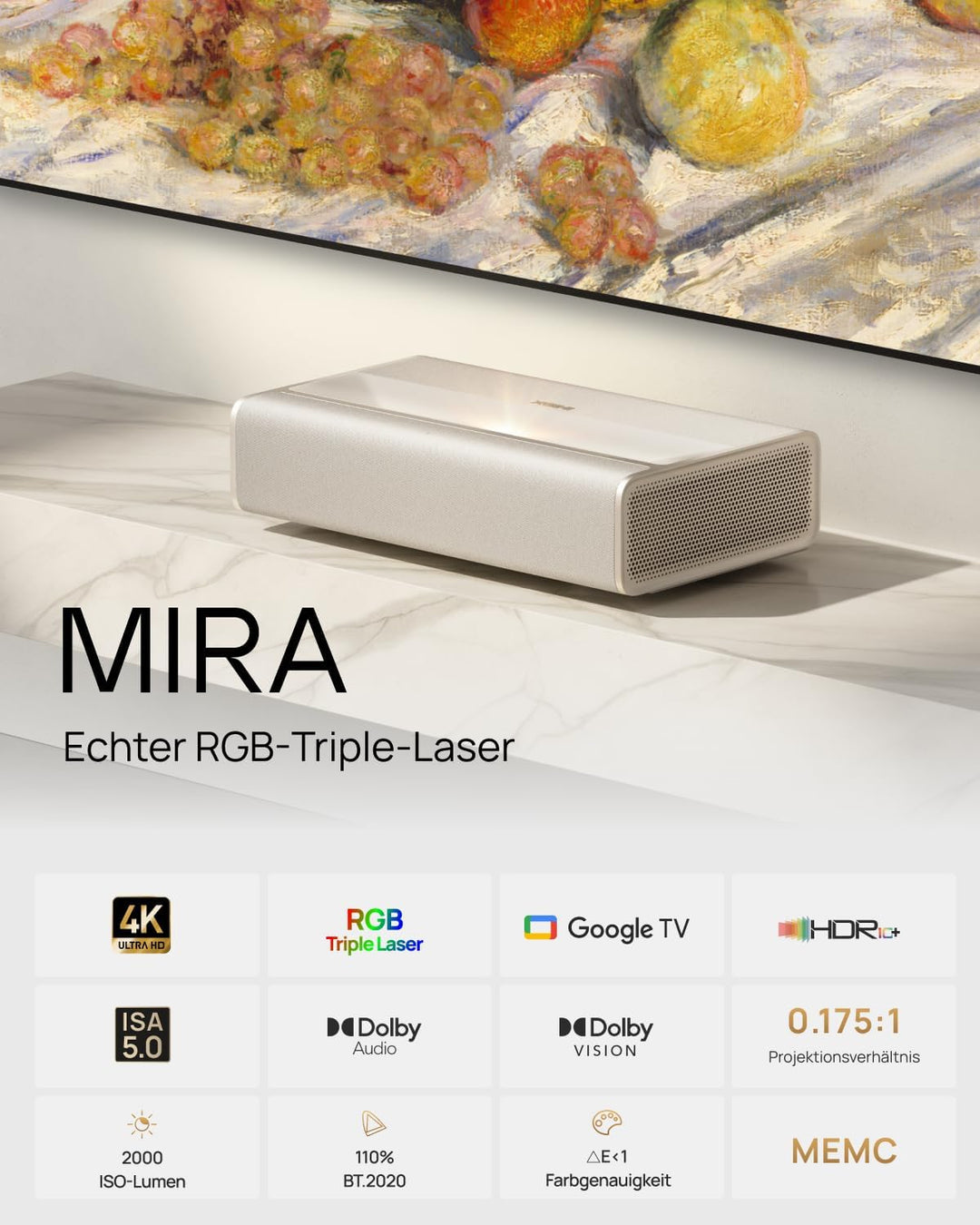 XGIMI MIRA 4K Ultrakurzdistanz Beamer &amp; Laser TV, 2000 ISO-Lumen