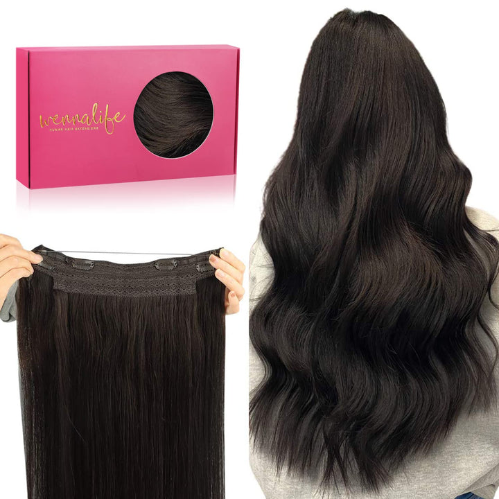 WENNALIFE Secret Hair Extensions Echthaar, 40cm 16 Inch 95g Dunkel Braun Remy Haarverlängerung Echth
