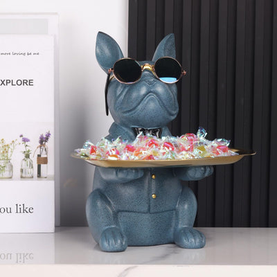Blau Französische Bulldogge Deko Skulpturen, Schlüsselbrett mit Ablage, lustiges Sparschwein mit Sch