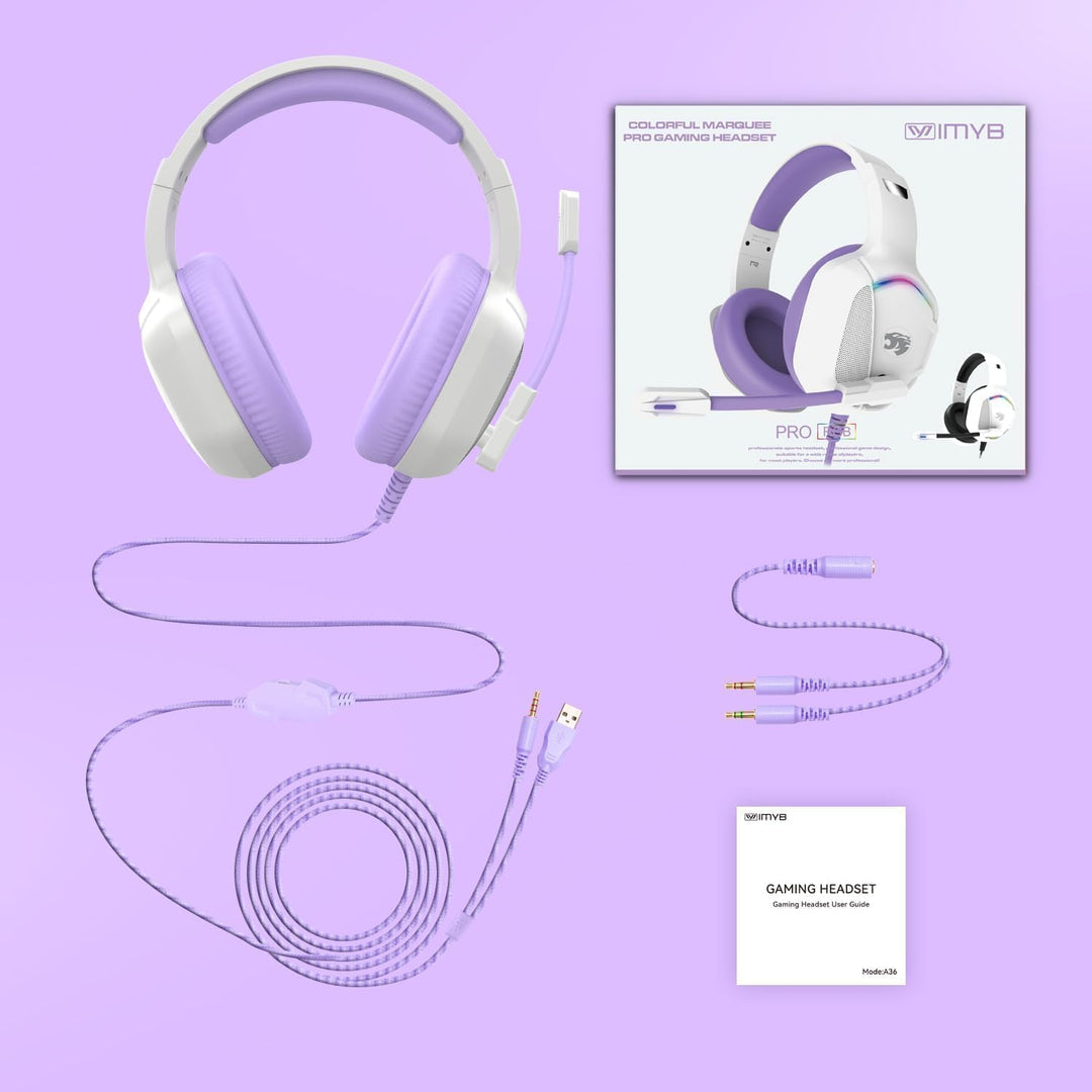 IMYB Gaming Headset mit Katzenohren abnehmbaren, RGB-Licht, Stereo Surround Noise Cancelling, Mikrof