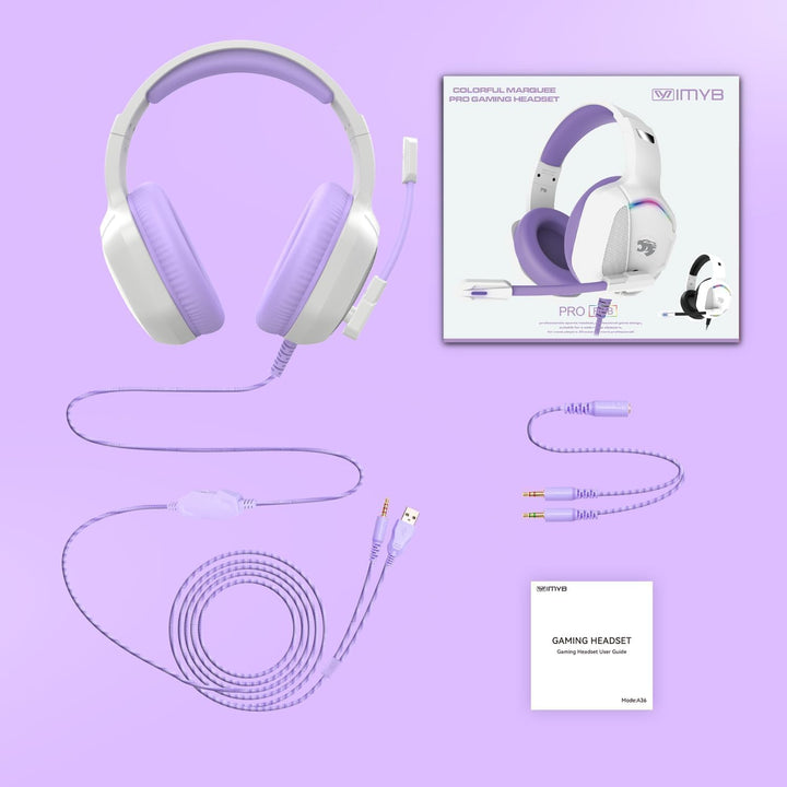IMYB Gaming Headset mit Katzenohren abnehmbaren, RGB-Licht, Stereo Surround Noise Cancelling, Mikrof