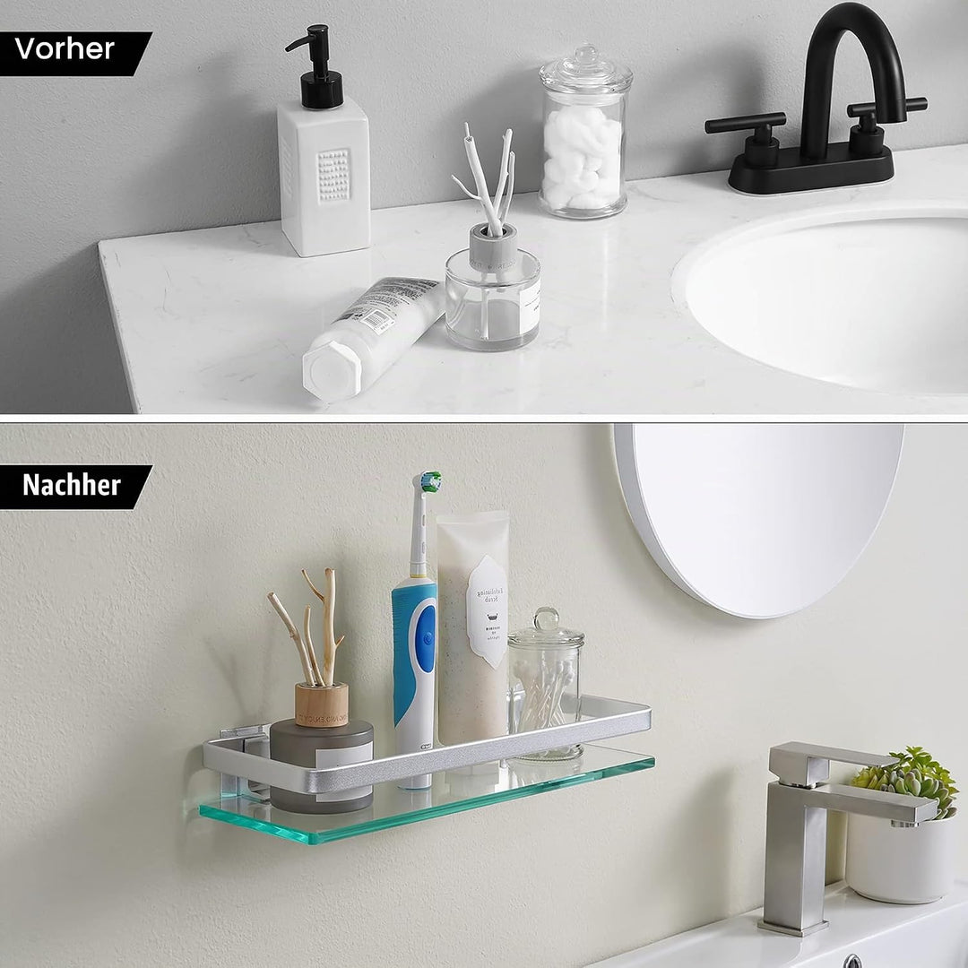 KES Duschregal Glas 8mm Hartglas Duschablage Ablage Dusche Glasablage für Badezimmer Wandregal Glasr