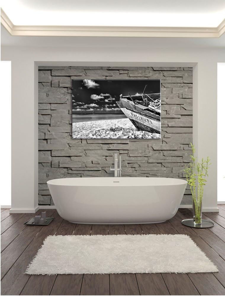 Monocrome, Boot am Strand, Format: 100x70 auf Leinwand, XXL riesige Bilder fertig gerahmt mit Keilra