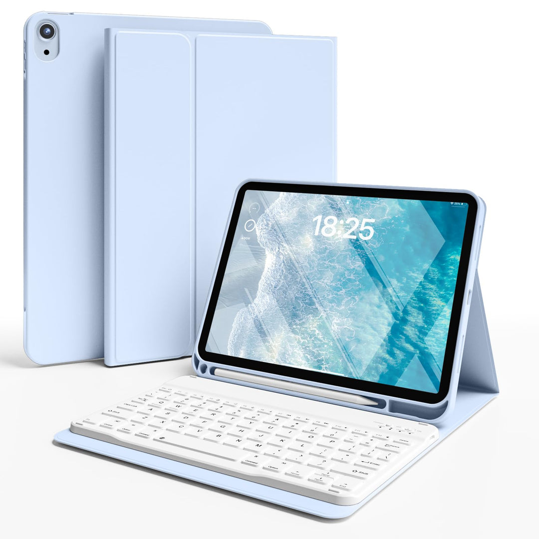 JKSML Hülle mit Tastatur für iPad (A16) 11./10.Gen 11/10.9 Zoll (2025/2022) Himmelblau, Himmelblau