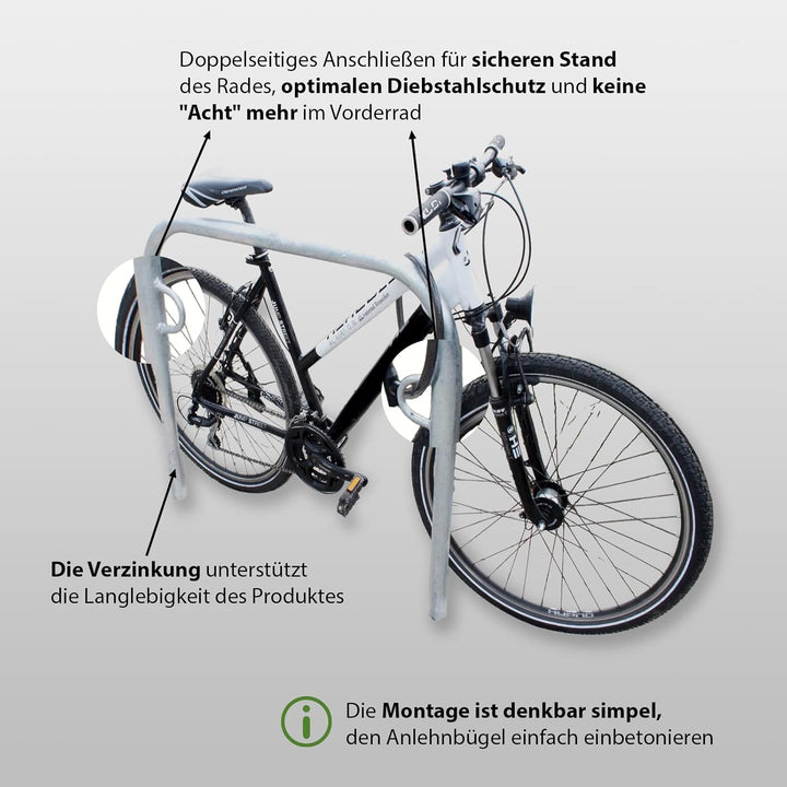 TRUTZHOLM Fahrradanlehnbügel Fahrradständer 115x99cm zum Einbetonieren Stahlrohr Ø 49mm feuerverzink