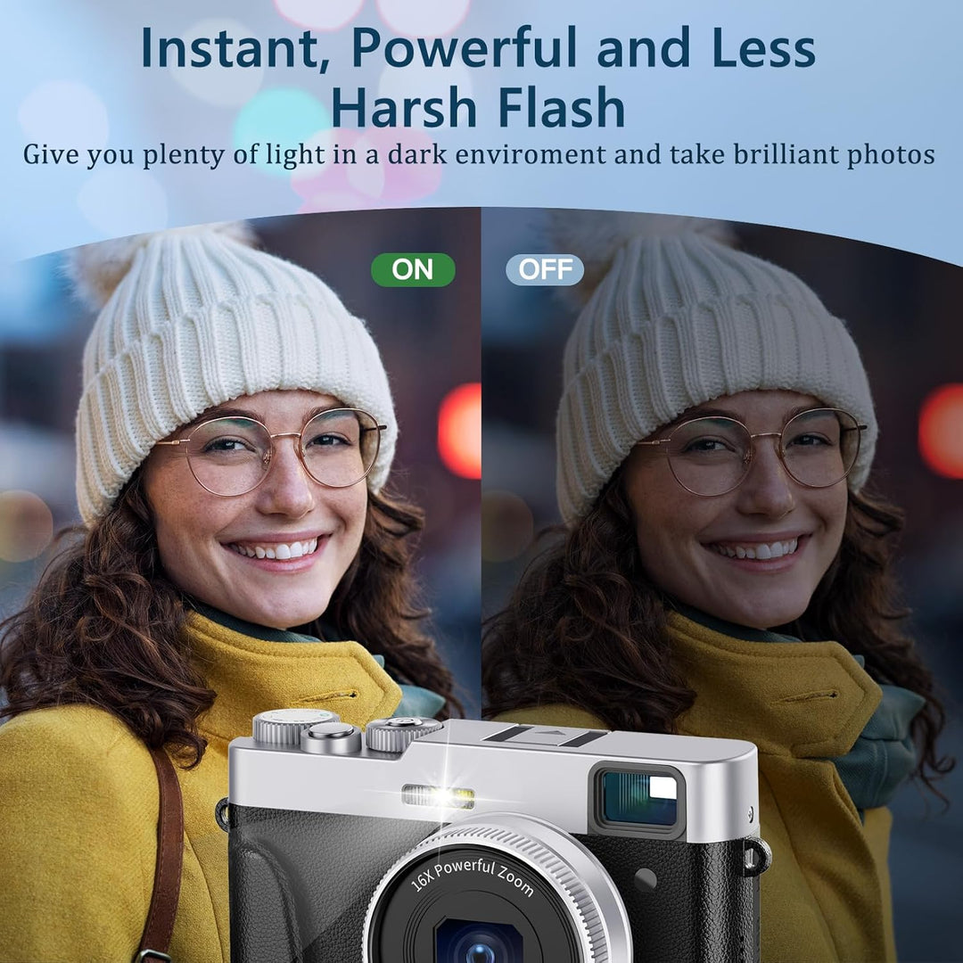 CAMKORY Digitalkamera 4K 48MP Fotokamera Autofokus 32G Karte Optischer Sucher Kamera Kompaktkamera F