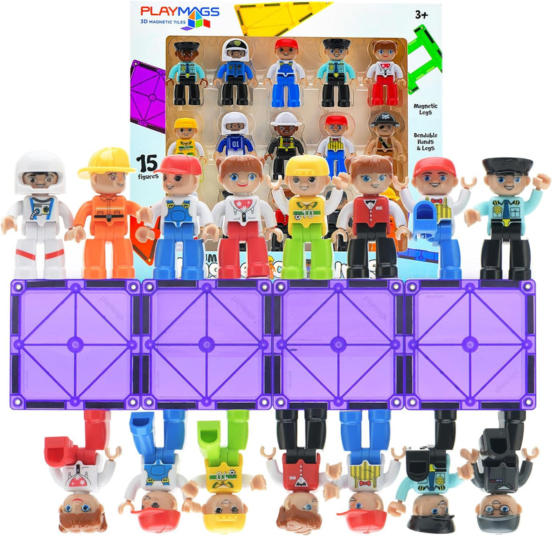 Playmags Grosses Magnetfiguren-Gemeinschaftsset mit 15 Teilen – 3 Zoll grosse Spielfiguren, perfekt