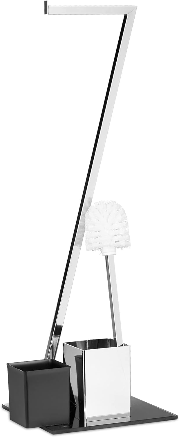 Relaxdays WC Garnitur GLASS H x B x T: 77 x 25 x 25 cm Toilettenpapierhalter aus Glas und Metall in