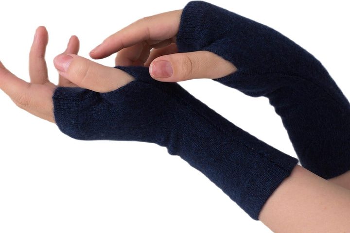 Kaschmir-Wolle Damen Pulswärmer fingerlose Handschuhe Hand-Stulpen 19 cm X 10 cm dunkelblau meliert