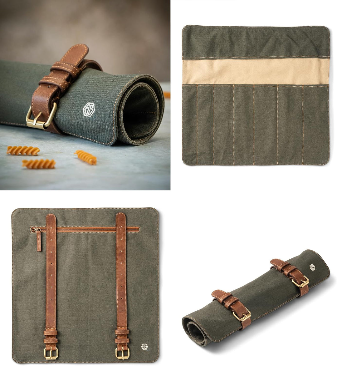 Angus Stoke Messertasche für Kochmesser | Premium Kochmesserrolle gross | Messer Tasche mit extra Fa