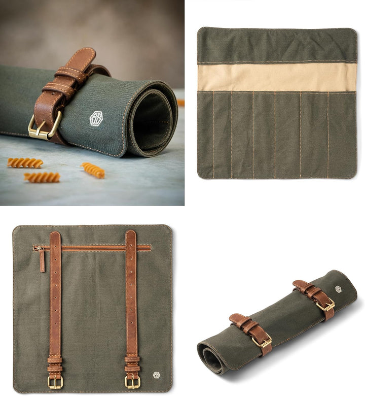 Angus Stoke Messertasche für Kochmesser | Premium Kochmesserrolle gross | Messer Tasche mit extra Fa