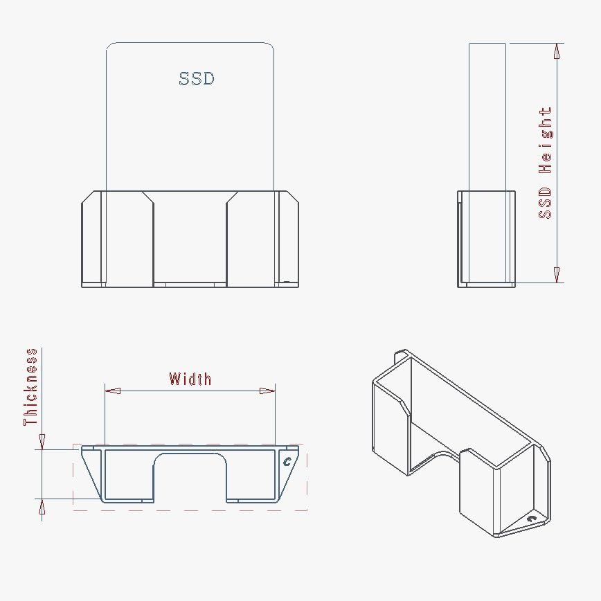Festplattenhalter mit 3M-Klebefolie zur Wandmontage (Grösse F) – Für externe SSD – Verschiedene Grös
