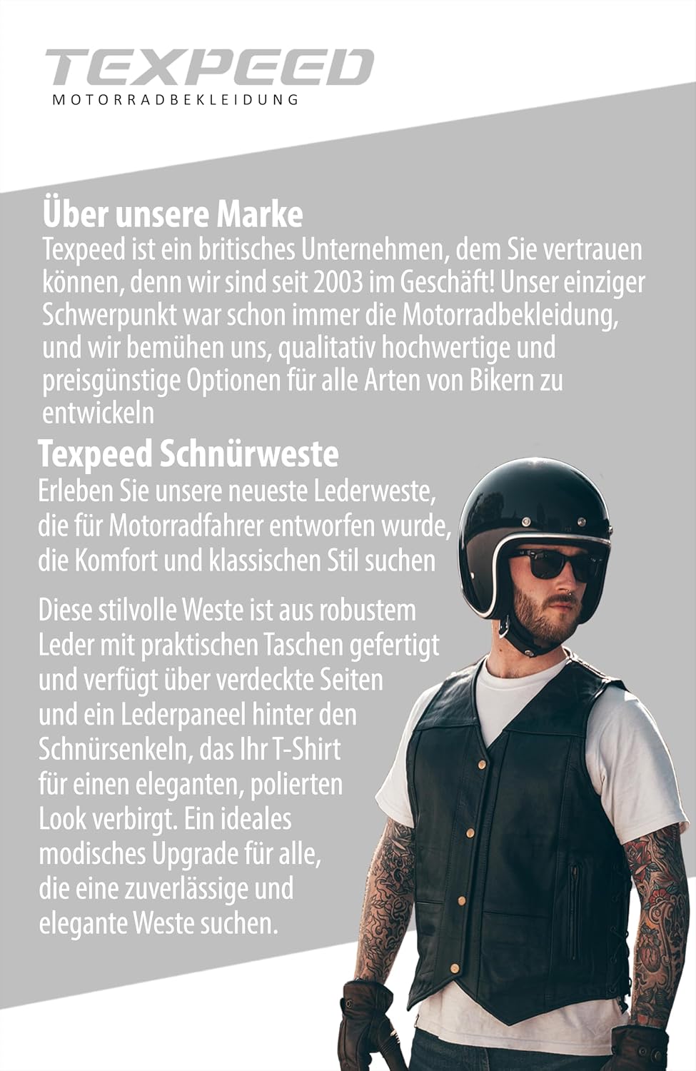 Texpeed motorrad leder weste herren - Chopper biker rocker lederweste - Reissverschlusstaschen mit g
