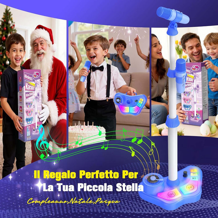 Dislocati Karaoke Maschine Kinder mit 2 Mikrofon und Verstellbarer Mikrofon Ständer, Ostern Geschenk