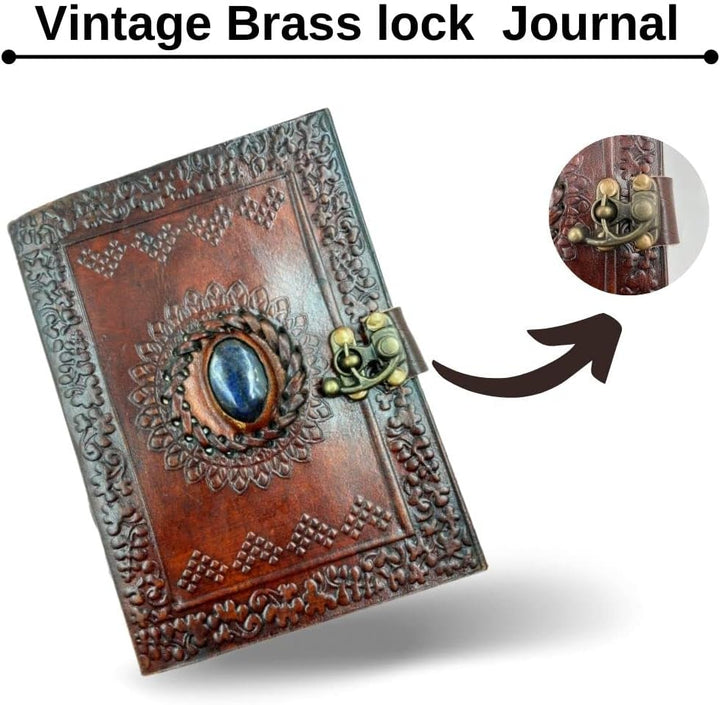 OVERDOSE Lapisstein-Tagebuch mit Messing-C-Schloss – handgefertigtes Deckle Edge Vintage Paper Leath