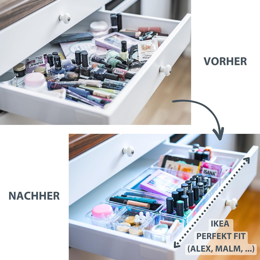 NEAT AND NICE - 12 teilig transparent Schubladen Organizer inkl. Antirutsch-Pads in 4 versch. Grösse