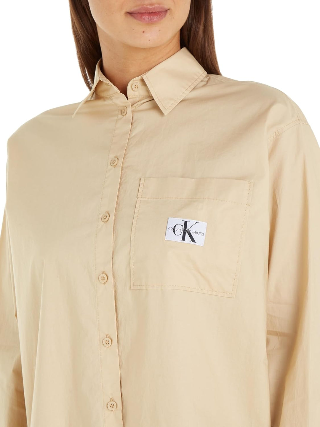 Calvin Klein Damen Woven Label Relaxed Shirt J20j222610 Gewebte Oberteile M Beige (Warm Sand), M Bei
