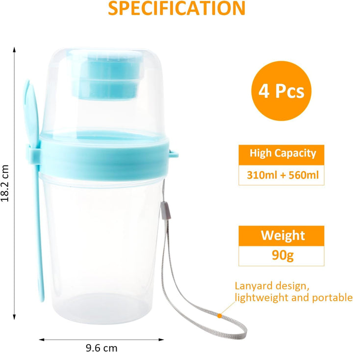 HENGBIRD 4 Stück Müslibecher to go Müsli Becher mit Löffel, 2 in 1 Joghurtbecher für Unterwegs (2 Sc