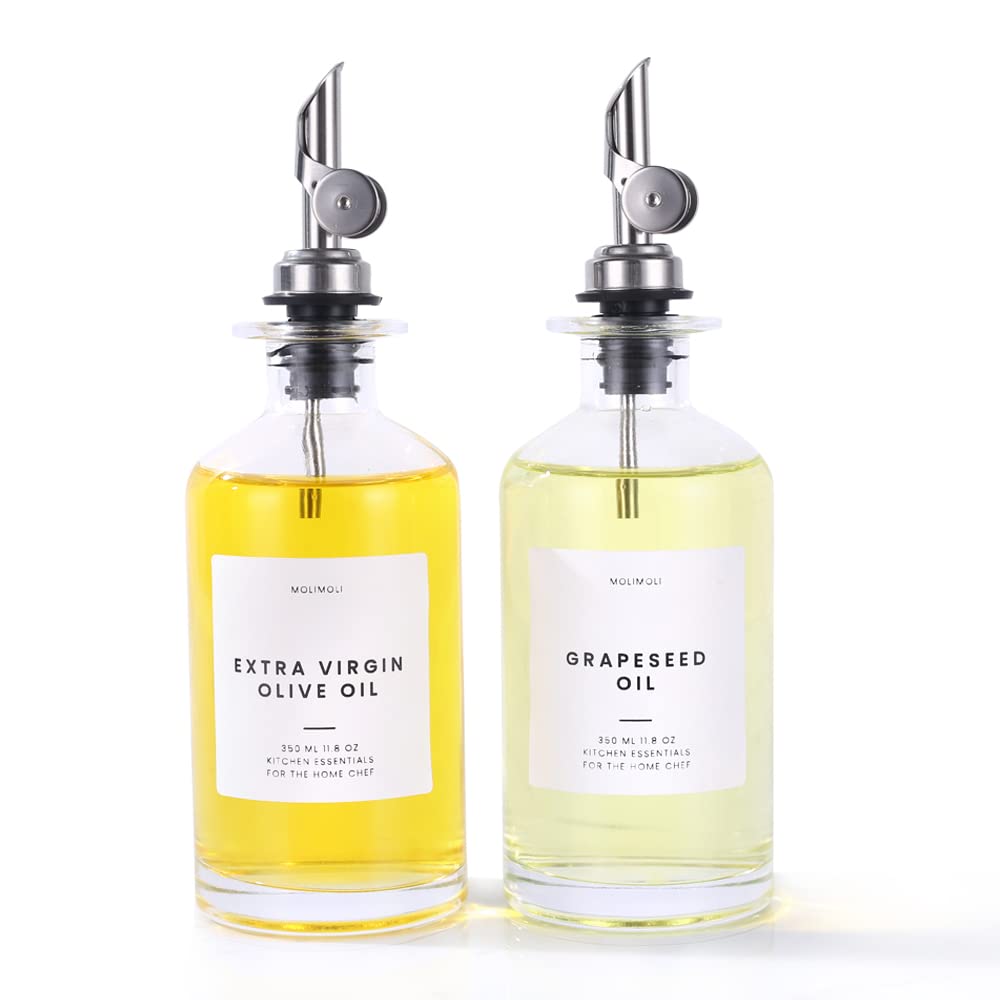 Molimoli Ölspender Flasche für Küche, Automatischer Ausgiesser, Dünne Glasflasche für Küche, Olivenö