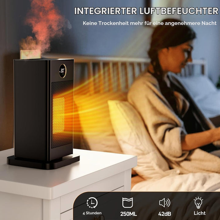 LIFERUN Heizlüfter Energiesparend Klein, Heizung Elektrisch mit Thermostat und Luftbefeuchter, 90° O