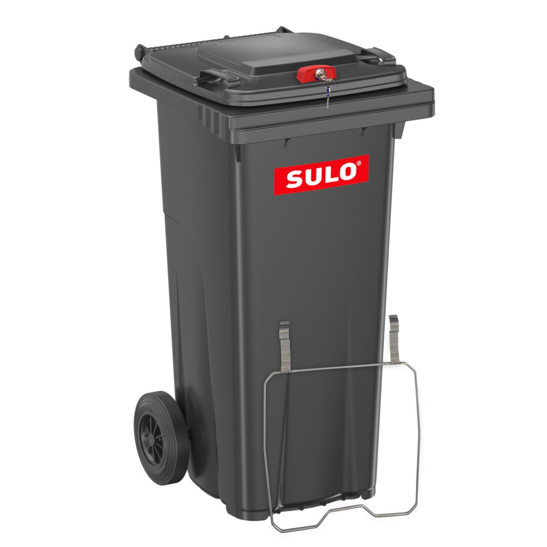 Sulo 120 Liter Müllbehälter Mülltonne Abfalltonne + Schloss + Haltering | Grau |Für alle DIN-Kammsch