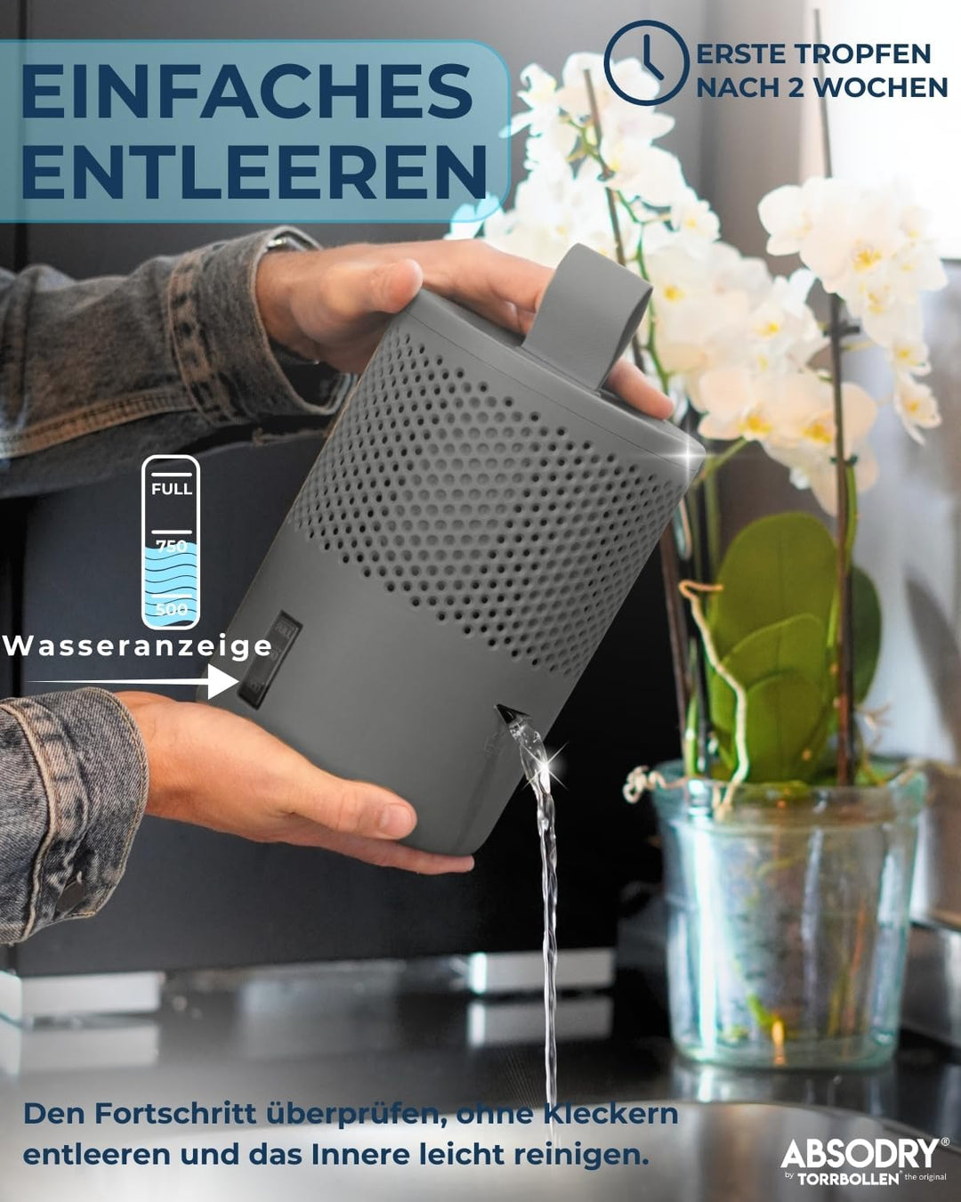 Absodry Duo Family Luftentfeuchter für 25m2 Entfeuchter 600 g Granulat-Beutel, 1000 ml leise ohne St