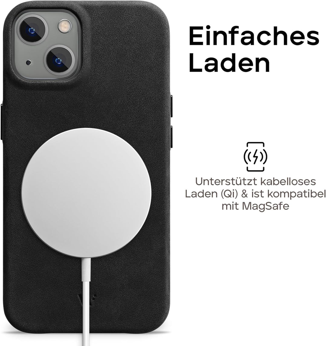 WIIUKA Hülle für iPhone 14, Leder aus Deutschland, Lederhülle extra Dünn, Premium Handyhülle, Case,