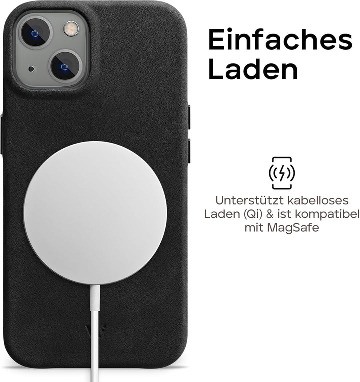 WIIUKA Hülle für iPhone 14, Leder aus Deutschland, Lederhülle extra Dünn, Premium Handyhülle, Case,