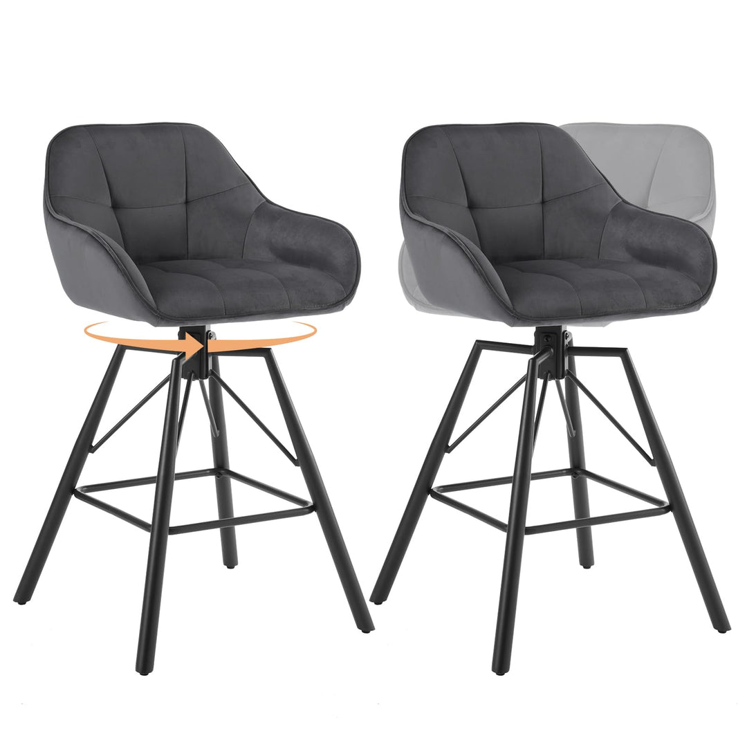 WOLTU Barhocker 2er Set, Barstuhl mit Lehne, Samt, Dunkelgrau | Bistrohocker 360°drehbar, Tresenhock