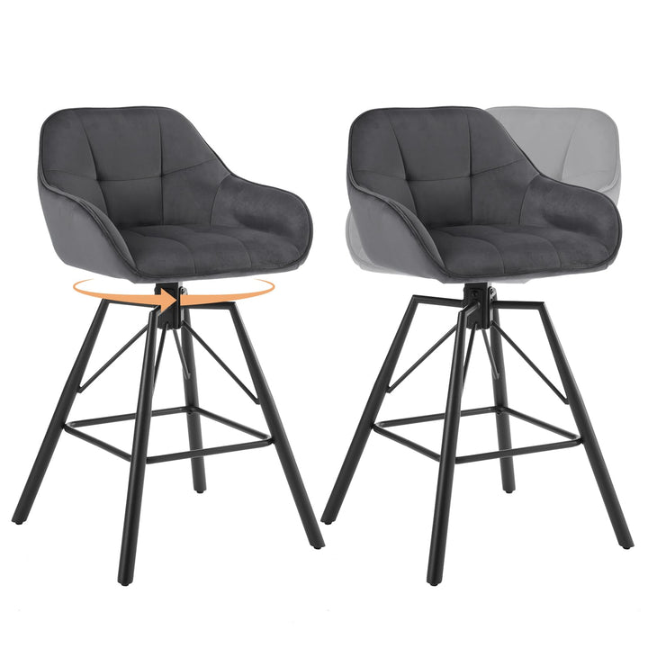 WOLTU Barhocker 2er Set, Barstuhl mit Lehne, Samt, Dunkelgrau | Bistrohocker 360°drehbar, Tresenhock