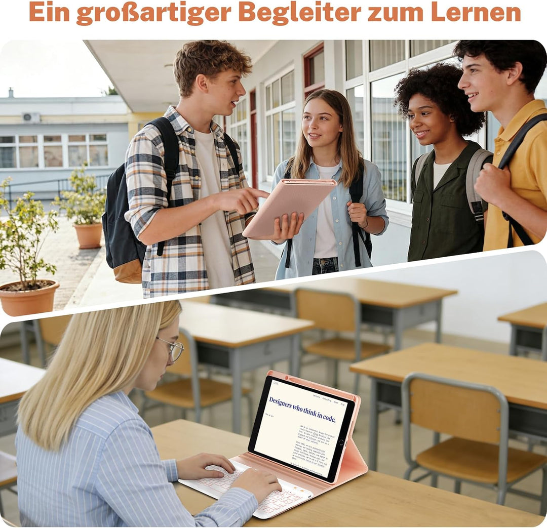 OYEEICE Hülle mit Tastatur für iPad 9/8/ 7 Generation 10,2 Zoll, Vergrösserte Anti-Falloff Tastenkap