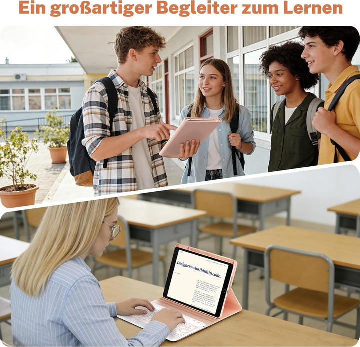 OYEEICE Hülle mit Tastatur für iPad 9/8/ 7 Generation 10,2 Zoll, Vergrösserte Anti-Falloff Tastenkap