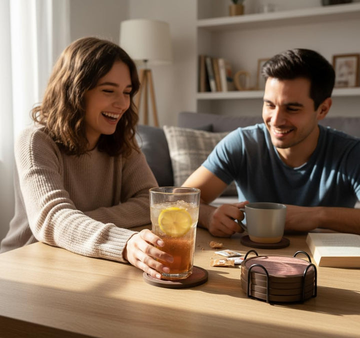 Silikon-Untersetzer Set 6 Stück - rutschfeste Getränkeuntersetzer mit 6 Saugfähigen Filzeinsätzen (H