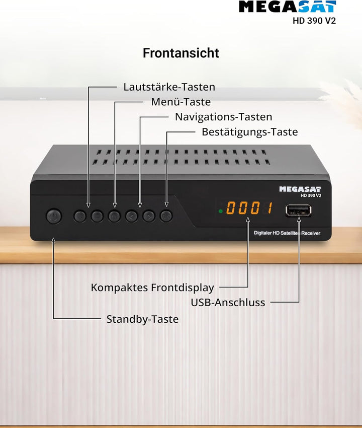 Megasat HD 390 DVB-S2 HD Sat Receiver schwarz | Unicable I & II tauglich