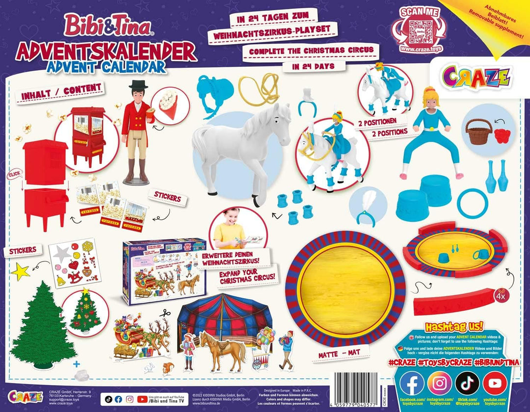 CRAZE Spielzeug Adventskalender Bibi & Tina Weihnachtszirkus, Adventskalender Kinder mit 24 tollen P