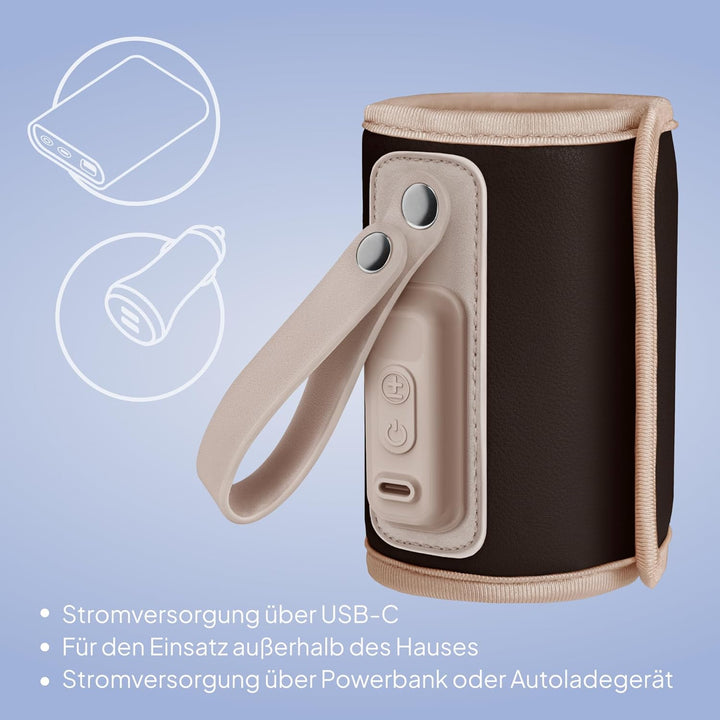 LIONELO Thermup Go Tragbarer Babyflaschenwärmer USB-C, Flaschenwärmer Unterwegs & Auto, 24h Warmhalt